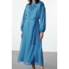 Fashion Style Regular Stand Collar Maxi Length Hijab Embroidered Woven Dress