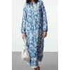 Fashion Style Regular Judge Collar Maxi Length Hijab Shawl Patterned Linen Look Woven Dress