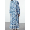 Fashion Style Regular Judge Collar Maxi Length Hijab Shawl Patterned Linen Look Woven Dress