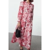 Fashion Style Regular Shirt Collar Maxi Length Hijab Belted Floral Woven Dress