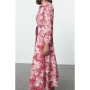 Fashion Style Regular Shirt Collar Maxi Length Hijab Belted Floral Woven Dress
