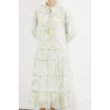 Fashion Style Regular Judge Collar Maxi Length Hijab Woven Chiffon Floral Patterned Dress