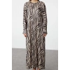 Fashion Style Regular Crew Neck Maxi Length Hijab Crinkle Knitted Zebra Patterned Dress