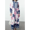 Fashion Style Relaxed Judge Collar Long Hijab Viscose Woven Patterned Dress
