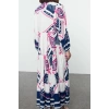 Fashion Style Relaxed Judge Collar Long Hijab Viscose Woven Patterned Dress