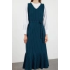 Fashion Style Relaxed V Neck Long Hijab Striped Woven Vest Dress