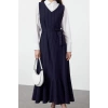 Fashion Style Relaxed V Neck Long Hijab Striped Woven Vest Dress