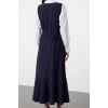Fashion Style Relaxed V Neck Long Hijab Striped Woven Vest Dress
