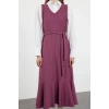 Fashion Style Relaxed V Neck Long Hijab Striped Woven Vest Dress