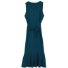 Fashion Style Relaxed V Neck Long Hijab Striped Woven Vest Dress
