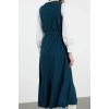 Fashion Style Relaxed V Neck Long Hijab Striped Woven Vest Dress