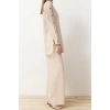 Style Womens Normal Waist Wide Leg Shirt Collar Button Detailed Color Block Woven Aerobin Bottom Top Set