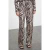Style Women Modern Normal Waist Wide Leg Crinkle Knitted Animal Zebra Patterned Long Tunic Top-Bottom Set