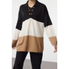 Style Modern Womens Low Sleeve V Neck Hijab Eyelet Detail Color Block Striped Knitwear Sweater