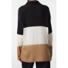 Style Modern Womens Low Sleeve V Neck Hijab Eyelet Detail Color Block Striped Knitwear Sweater