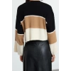 Style Modern Women Regular Low Sleeve Crew Neck Color Block Knit Sweater