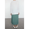 Style Women Modern Fashion Normal Waist Straight Leg Crew Neck Blouse Skirt Pleated Knitted Bottom Top Set