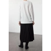 Style Women Modern Fashion Normal Waist Straight Leg Crew Neck Blouse Skirt Pleated Knitted Bottom Top Set