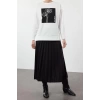 Style Women Modern Fashion Normal Waist Straight Leg Crew Neck Blouse Skirt Pleated Knitted Bottom Top Set