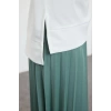 Style Women Modern Fashion Normal Waist Straight Leg Crew Neck Blouse Skirt Pleated Knitted Bottom Top Set