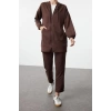 Style Women Modern Fashion Normal Waist Straight Leg Hooded Cardigan Knitted Bottom Top Set