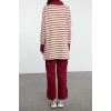 Style Women Modern Fashion Normal Waist Straight Leg V Neck Striped Sweat Pants Tracksuit Set