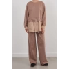 Style Women Modern Fashion Regular Waist Straight Leg Crew Neck Striped Color Block Knitted Bottom Top Set
