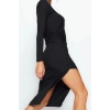 Moda Stil Fitted Asimetrik Yaka Midi Boy Vücuda Oturan Örme Şık Abiye Elbise