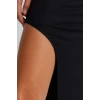 Moda Stil Fitted Asimetrik Yaka Midi Boy Vücuda Oturan Örme Şık Abiye Elbise