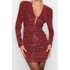 Fashion Style Fitted V Neck Mini Length Bodycon Glittery Knitted Sequined Short Chic Evening Dress