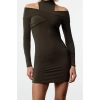 Fashion Style Fitted Stand Collar Mini Length Collar Detailed Knitted Short Elegant Evening Dress