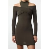 Fashion Style Fitted Stand Collar Mini Length Collar Detailed Knitted Short Elegant Evening Dress