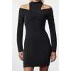 Fashion Style Fitted Stand Collar Mini Length Collar Detailed Knitted Short Elegant Evening Dress