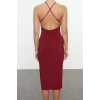 Moda Stil Fitted V Yaka Midi Boy Vücuda Oturan Örme Şık Abiye Elbise
