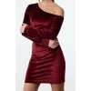 Fashion Style Fitted Asymmetrical Neck Mini Length Bodycon Velvet Knitted Short Dress