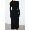 Fashion Style Fitted Double Breasted Midi Length Body-Fitting V Neck Glitter Knitted Dress