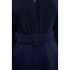Fashion Style Fitted V Neck Midi Length Belt Detailed Woven Stylish Evening Dress