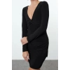 Fashion Style Fitted V Neck Mini Length Body-Smoothing Knot Detailed Knitted Dress