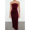 Fashion Style Fitted Strapless Midi Length Velvet Knitted Dress