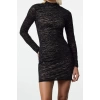 Fashion Style Fitted Stand Collar Mini Length Flocked Zebra Patterned Lined Tulle Dress