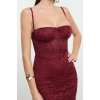 Fashion Style Fitted Sweetheart Neck Midi Length Burgundy Knitted Lined Lace Dress