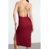 Fashion Style Fitted Cowl Neck Midi Length Adjustable Chain Accessory Detailed Woven Dress