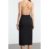 Fashion Style Fitted Cowl Neck Midi Length Adjustable Chain Accessory Detailed Woven Dress