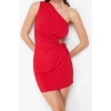 Moda Fitted Asymmetrical Neck Mini Length Bodycon Window Cut Out Detail Knitted Short Elegant Evening Dress