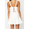 Moda Fitted Sweetheart Neck Mini Length Bridal Lined Corset Detailed Piping Woven Short Evening Dress