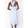 Fashion Style Fitted V Neck Midi Length A-Line Ruffle Woven Dress