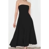 Moda Stil Fitted Straplez Midi Boy A-Kesim Dokuma Şık Abiye Elbise
