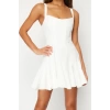 Moda Fitted Sweetheart Neck Mini Length Bridal Lined Corset Detailed Piping Woven Short Evening Dress