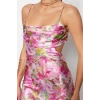 Fashion Style Regular Cowl Neck Midi Length Floral Patterned Woven Satin Elegant Evening Dress