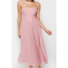 Fashion Style Fitted Square Neck Midi Length A-Line Lined Corset Detailed Woven Tulle Chic Evening Dress